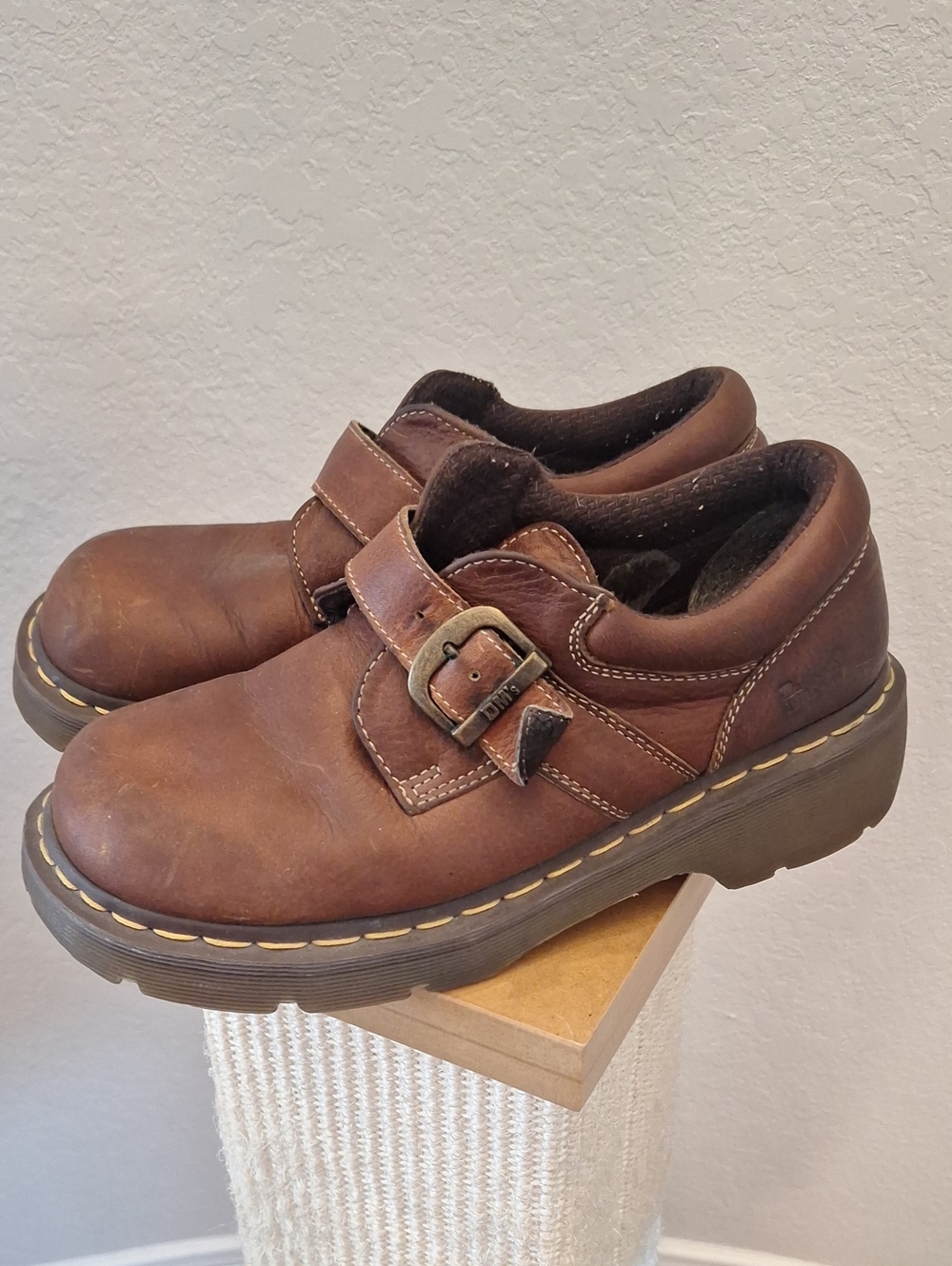 Vintage 90s Dr. Martens Brown Monk Strap Buckle Shoes Mens 8 Womens 9